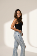 Women's Acid Wash High-Rise Flare Denim Jeans in Vintage Light Blue