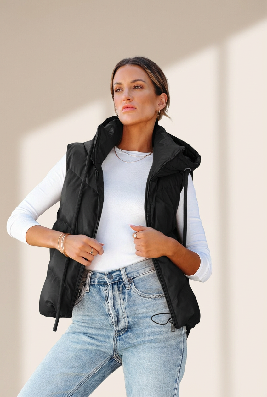 Women's Solid Lightweight Thermal Layer Sleeveless Zip-Up Vest Coat