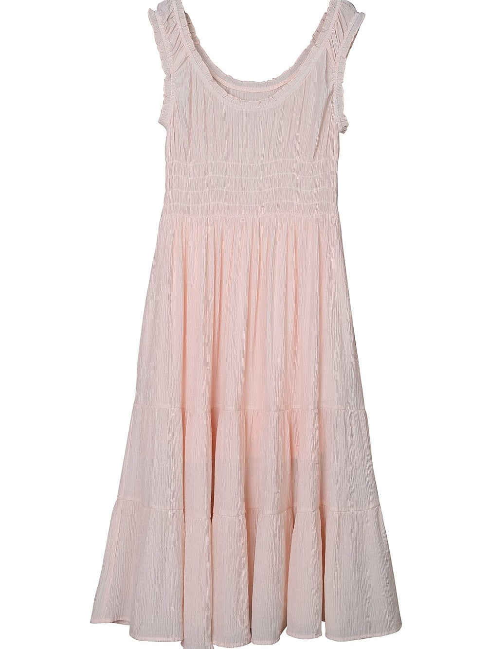 Apricot Flounce A-line Midi Dress with Smocked Waist