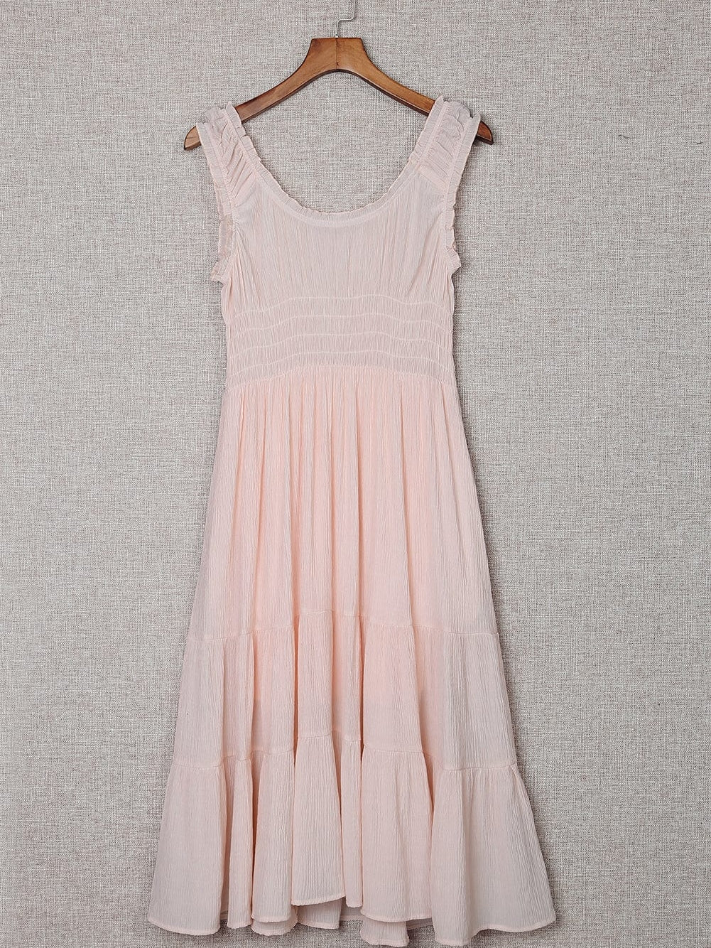 Apricot Flounce A-line Midi Dress with Smocked Waist