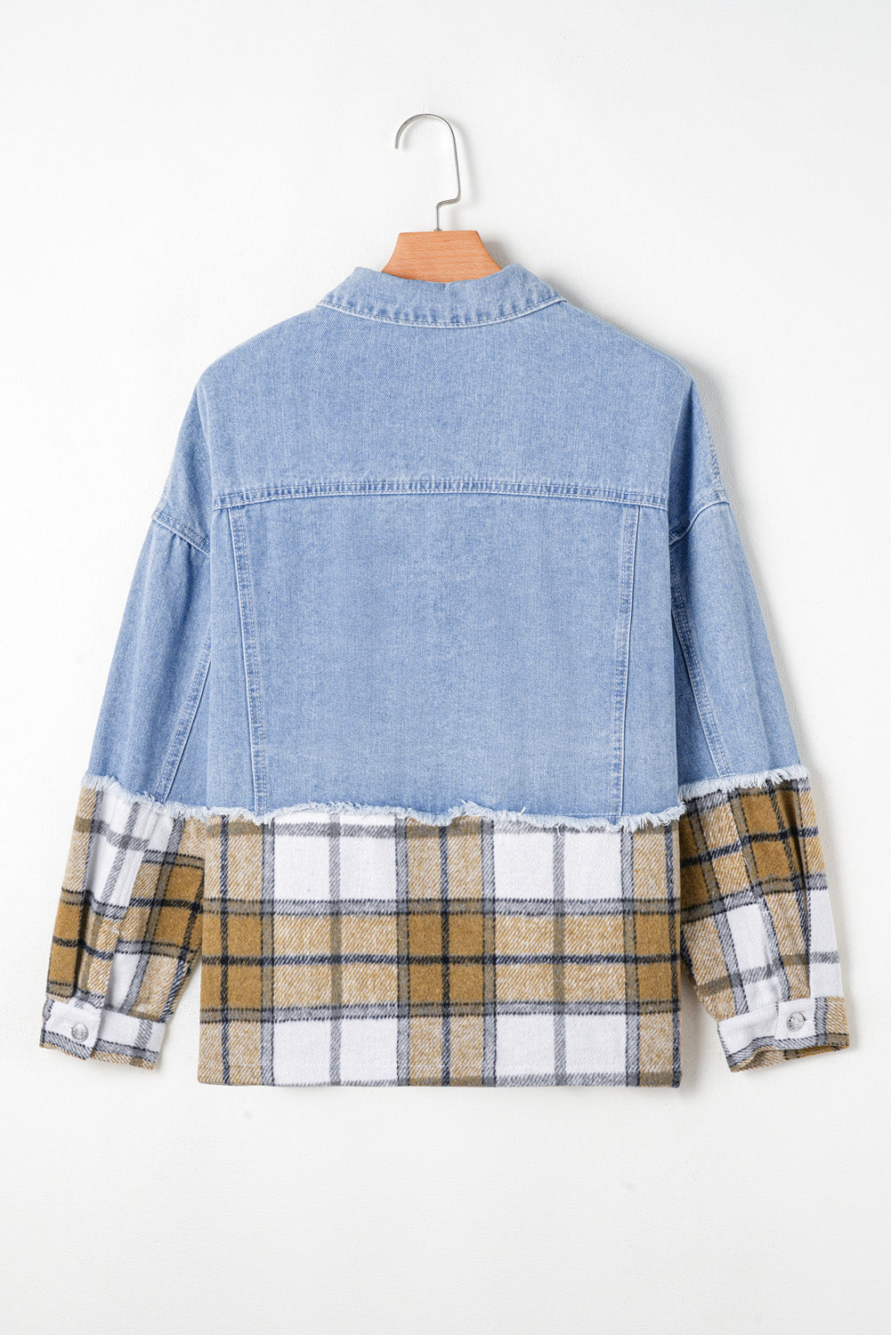 Trendy Women's Khaki Plaid Oversized Denim Jacket with Button Closure Chic Casual Outerwear for Effortless Style