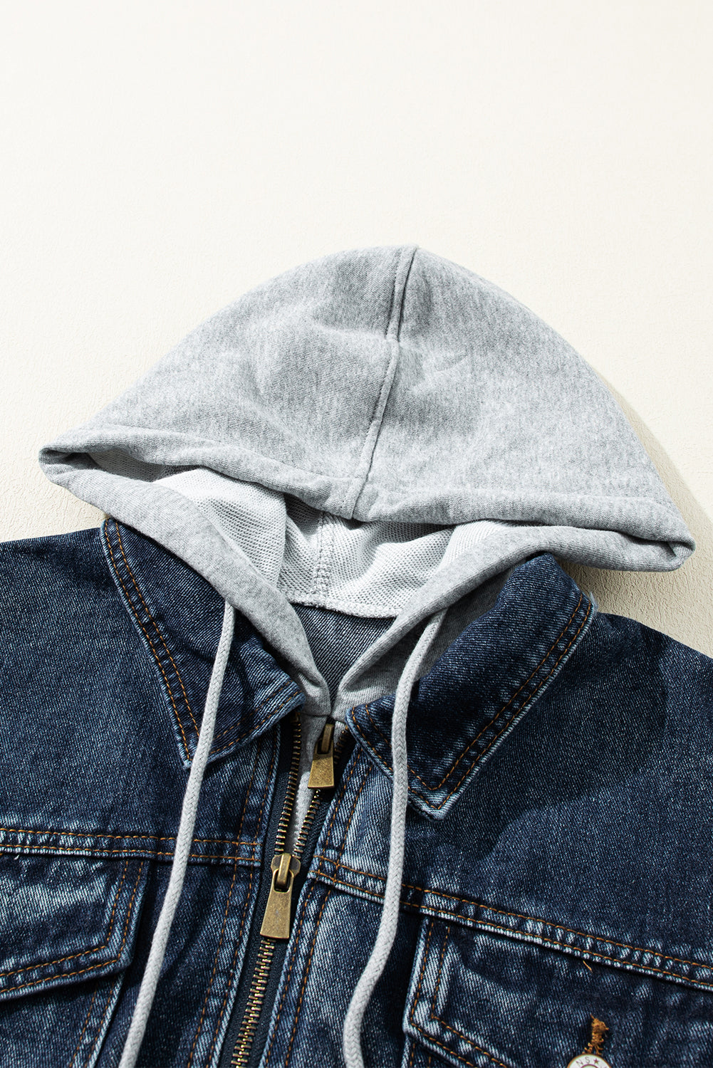 Stylish Women's Dark Blue Hooded Denim Jacket - Zip-Up Casual Layer for Everyday Outfits and Chic Outings