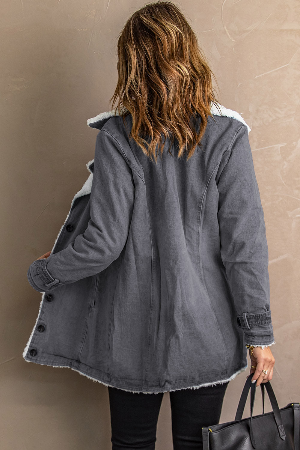 Faux Fur-Trimmed Denim Coat