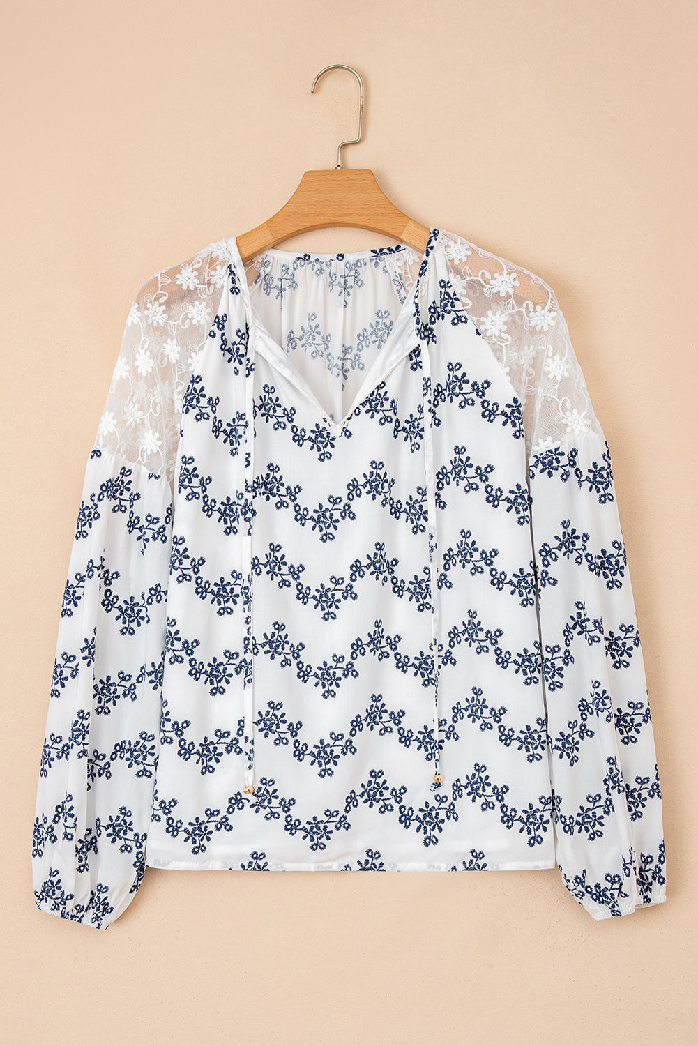 Chic Ivory Lace Patchwork Blouse for Women - Lightweight, Versatile Top for Casual and Dressy Occasions