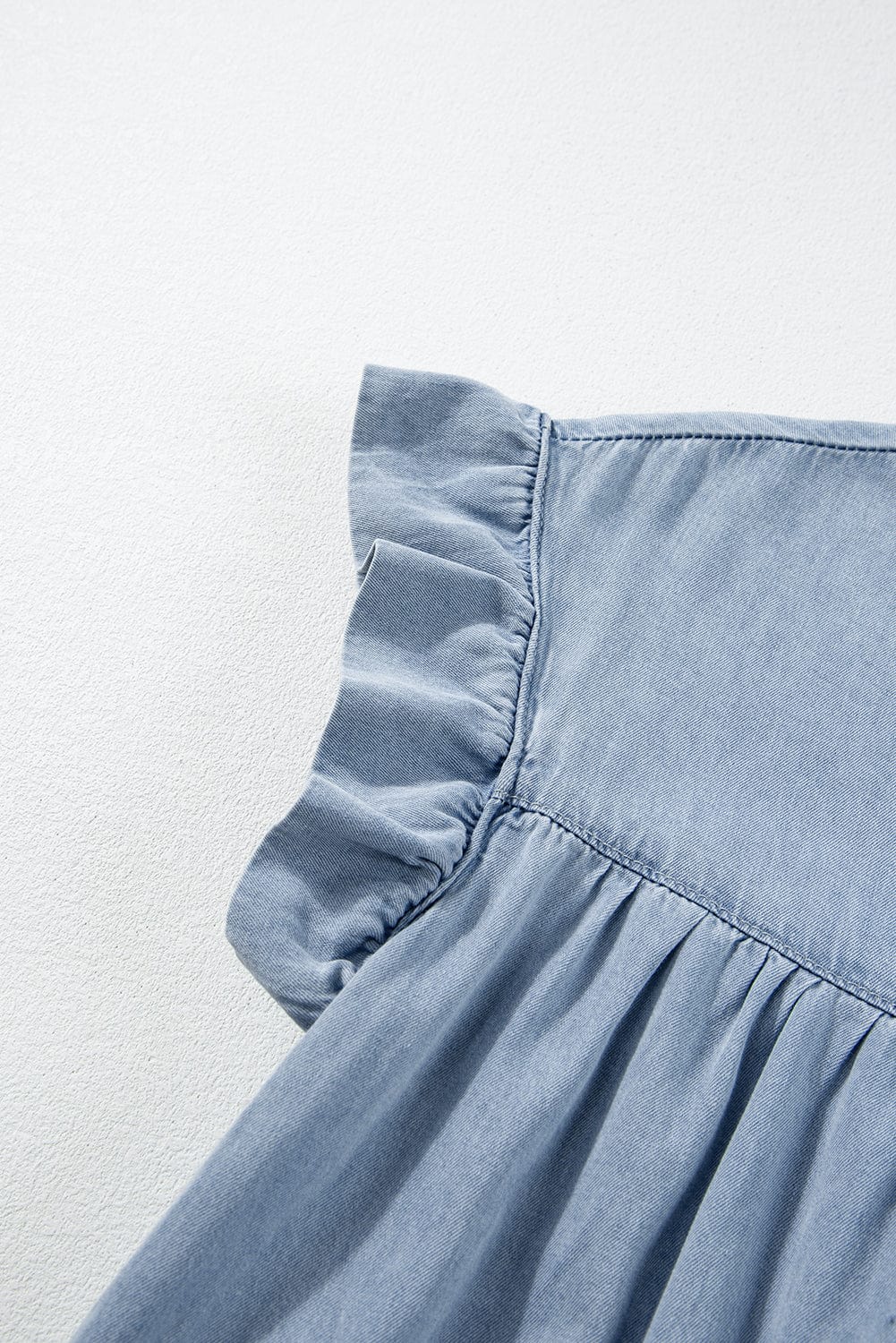 Women's Beau Blue Denim Tiered A-line Dress with Ruffle Details