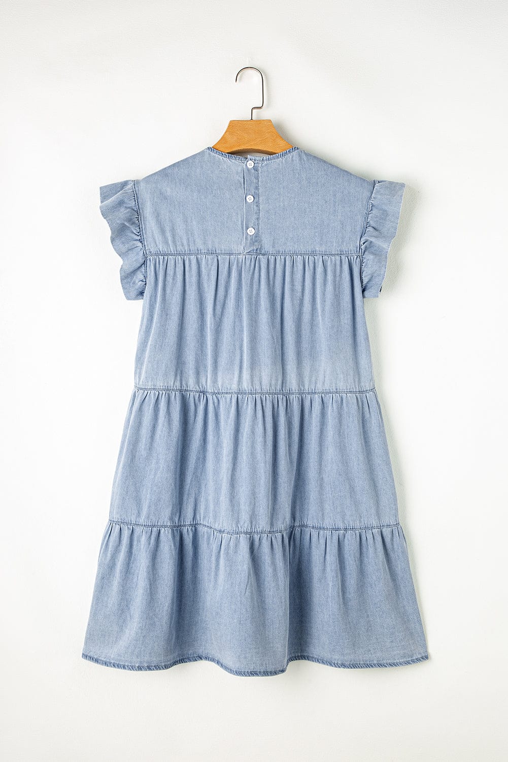 Women's Beau Blue Denim Tiered A-line Dress with Ruffle Details