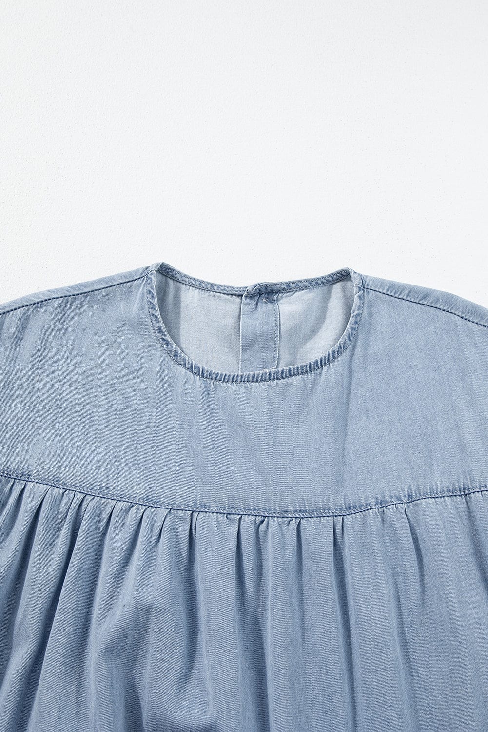 Women's Beau Blue Denim Tiered A-line Dress with Ruffle Details
