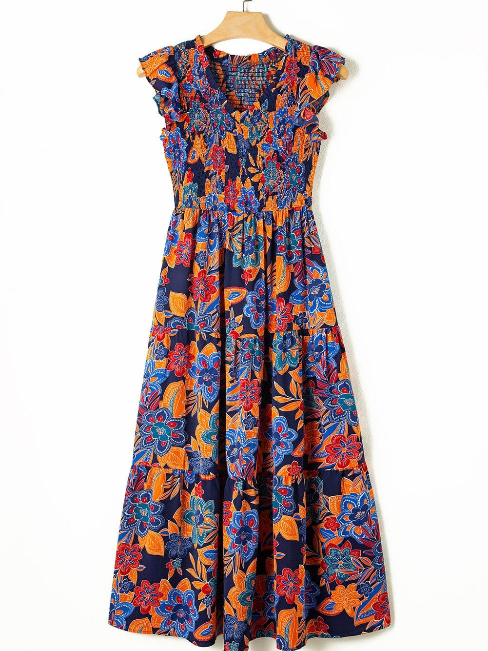 V-Neck Smocked Waist Maxi Dress