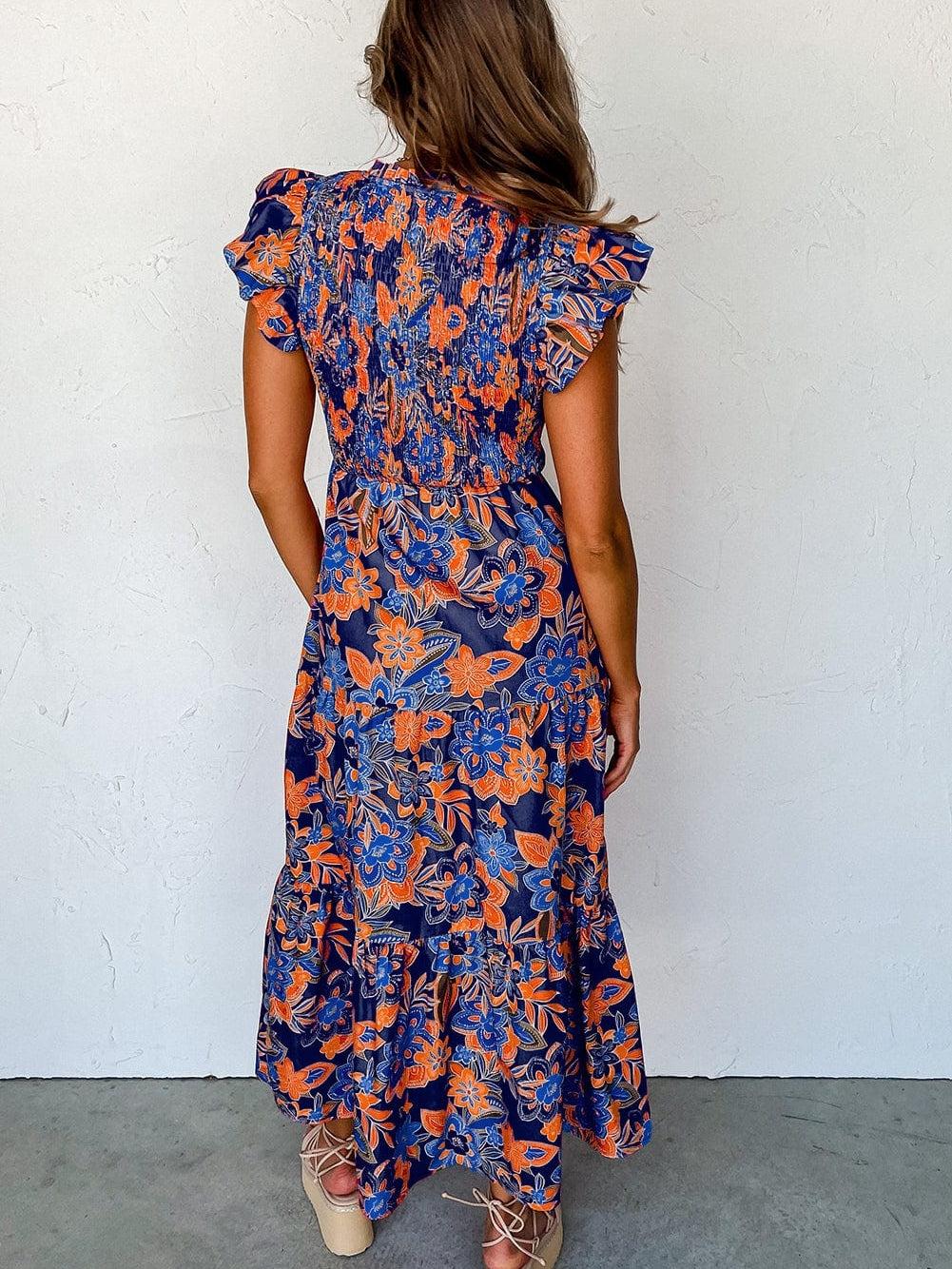 V-Neck Smocked Waist Maxi Dress