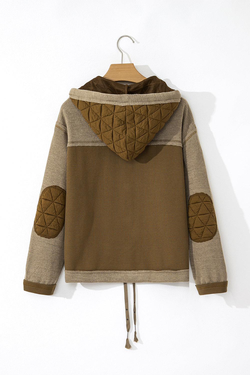 Trendy Women's Jungle Green Quilted Hooded Jacket - Casual Loose Fit with Stylish Textured Patchwork Detail