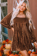 Brown Velvet Babydoll Dress for Women - Flattering Fit, Square Neck, Tie Back Detail for Effortless Chic Style