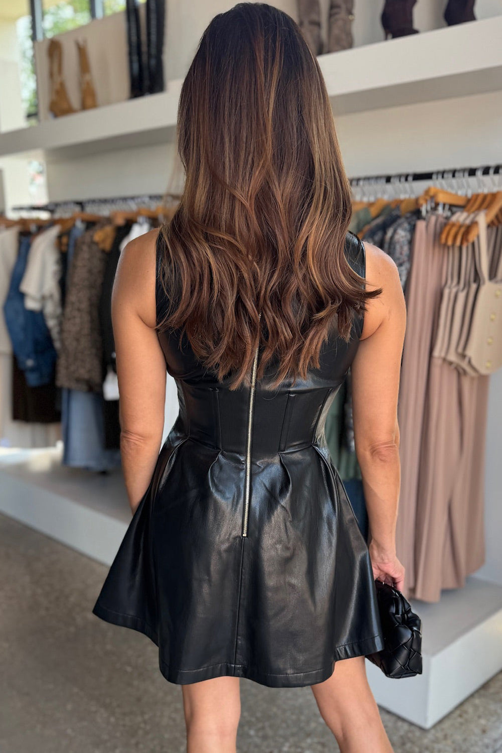 Trendy Women's Black Faux Leather Vivi Dress - Chic, Form-Fitting Evening Wear with Stylish Detailing