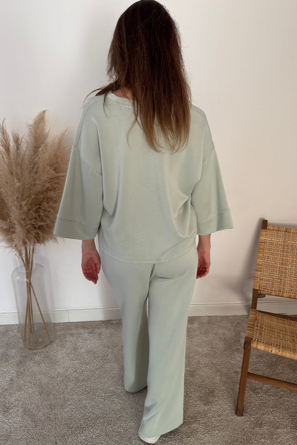 Women's Aqua Blue 2-Piece Relaxed Fit Pullover & Drawstring Pants Set for Effortless Casual Comfort