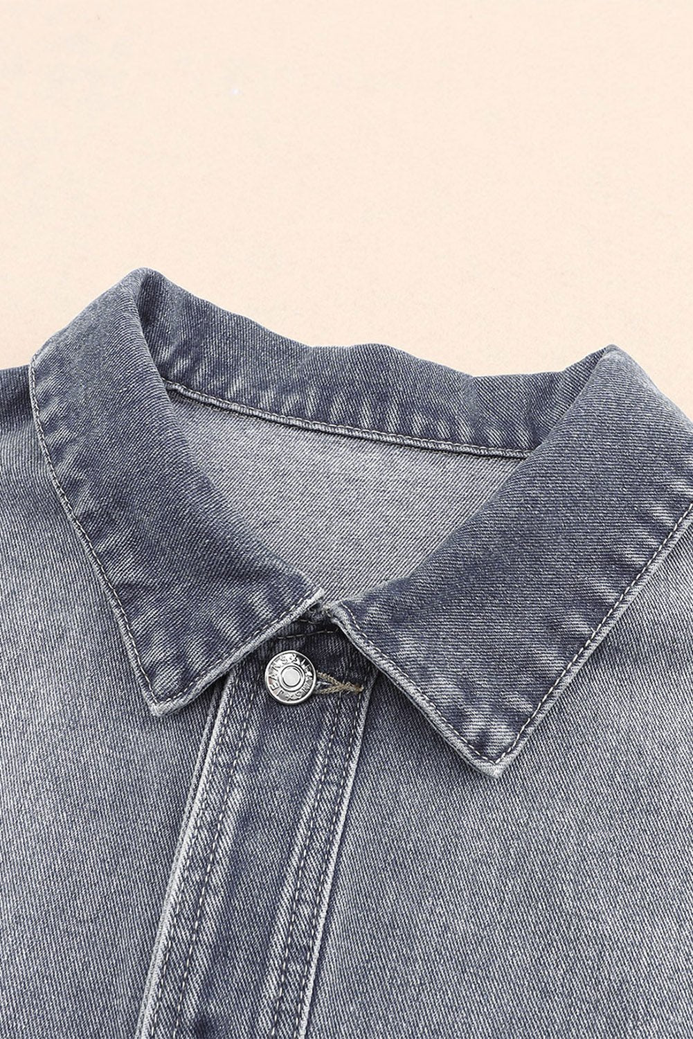 Casual Women's Gray Denim Jacket with Chest Pockets, Drop Shoulder Design, Relaxed Fit for Effortless Everyday Style