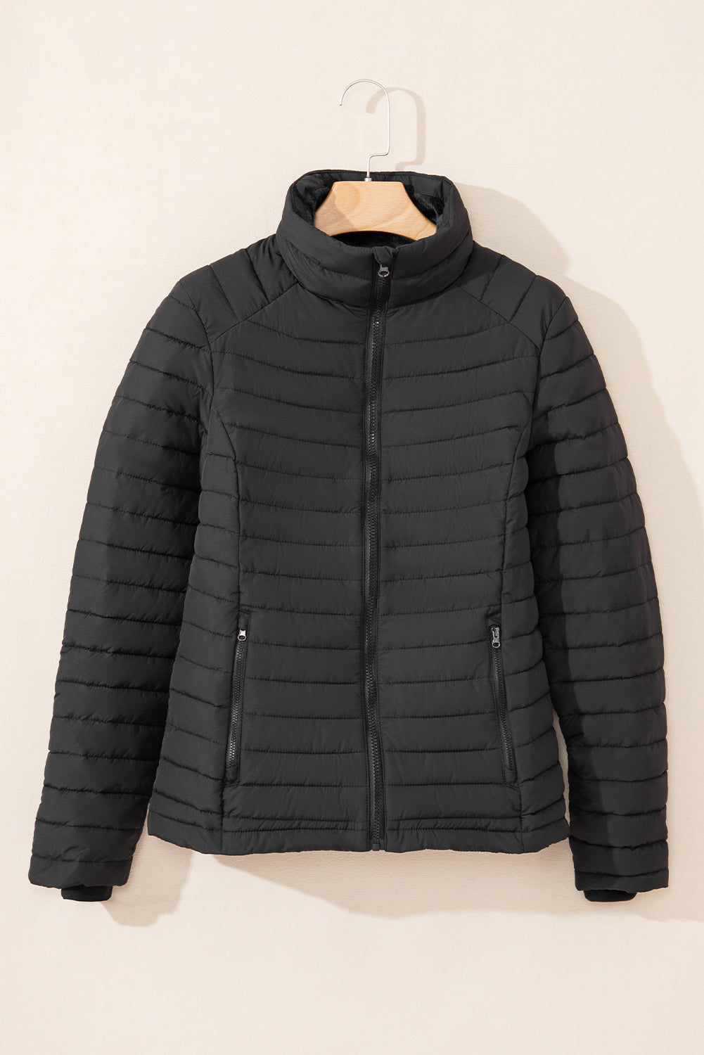 Cozy Women's Black Quilted Puffer Jacket - Stylish Zip-Up Winter Outerwear for Ultimate Warmth and Comfort