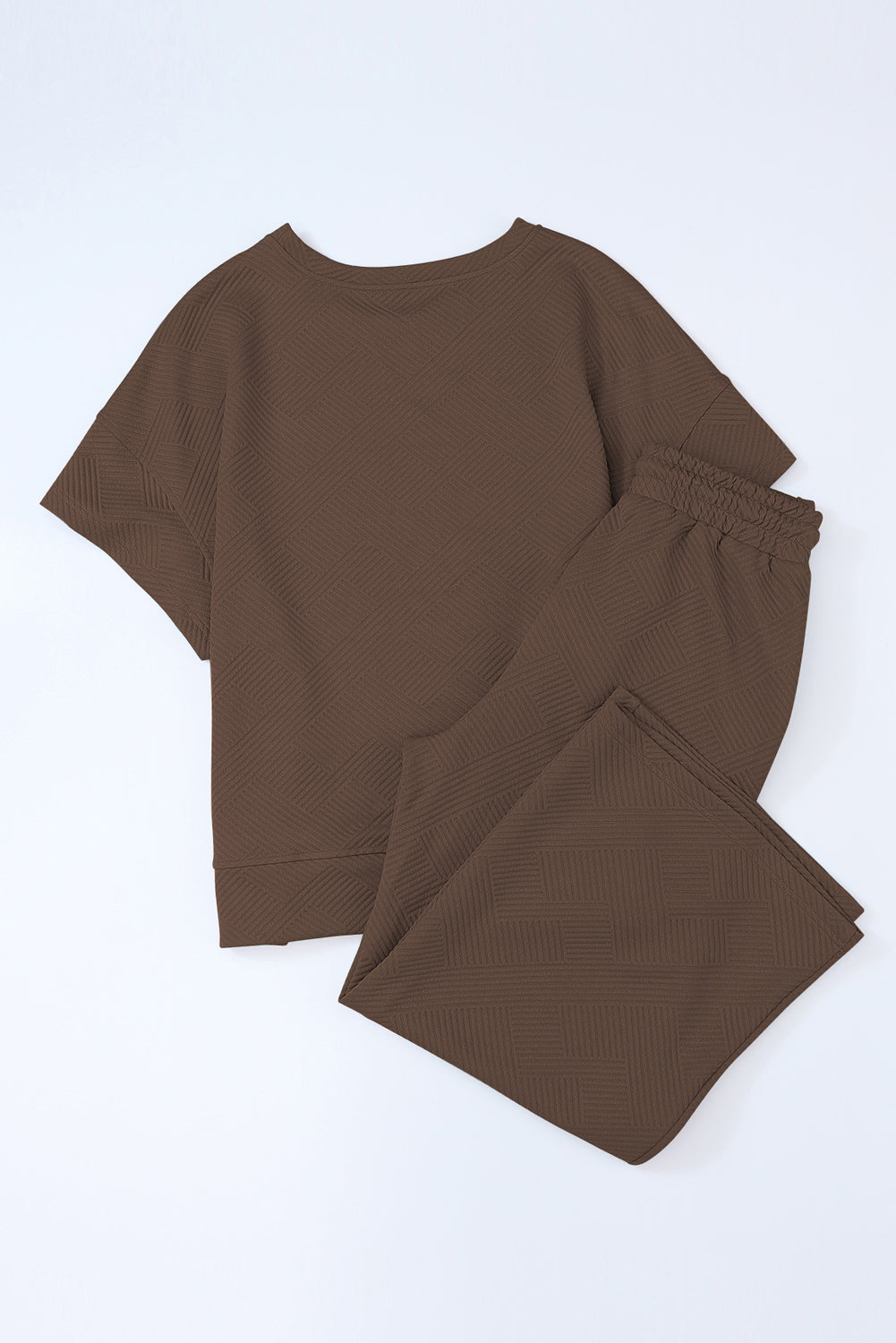 Stylish Brown Textured Lounge Set for Women - Relaxed Fit Tee and Drawstring Pants for Ultimate Comfort and Chic Vibes