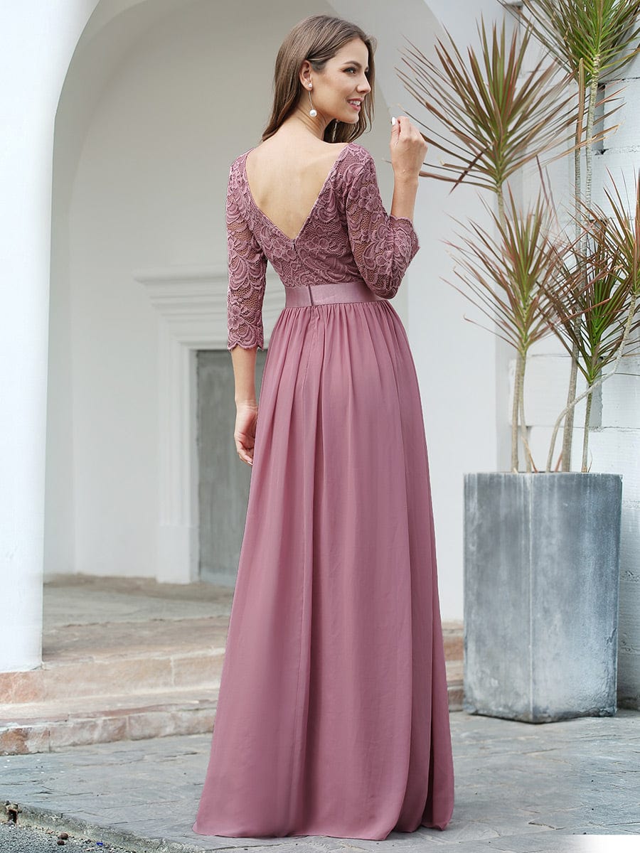 Elegant Lace Sleeve Formal Bridesmaid Dress