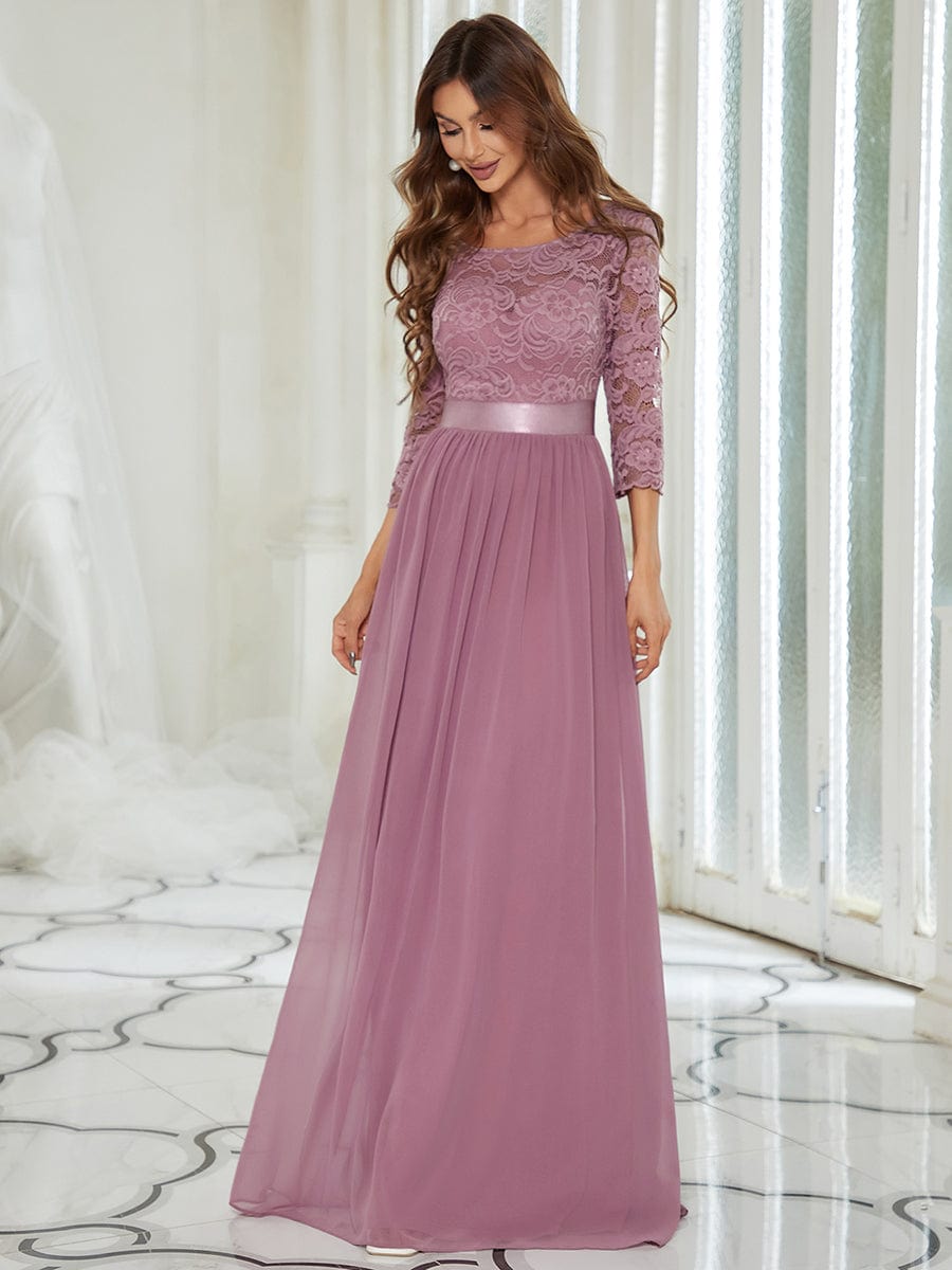 Elegant Lace Sleeve Formal Bridesmaid Dress