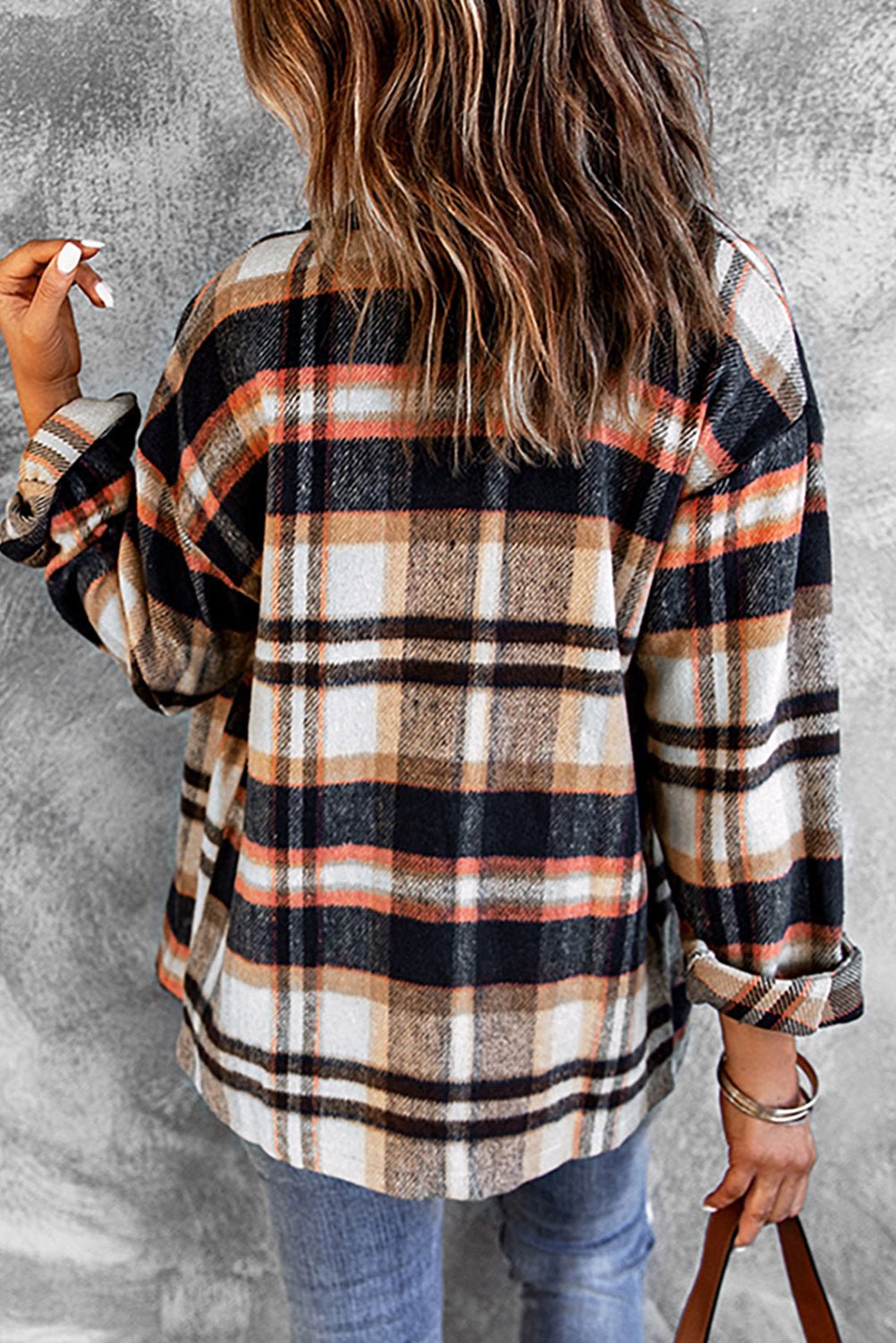 Chic Women's Geometric Plaid Shacket with Pockets - Stylish Layering Jacket for Effortless Casual Outfits
