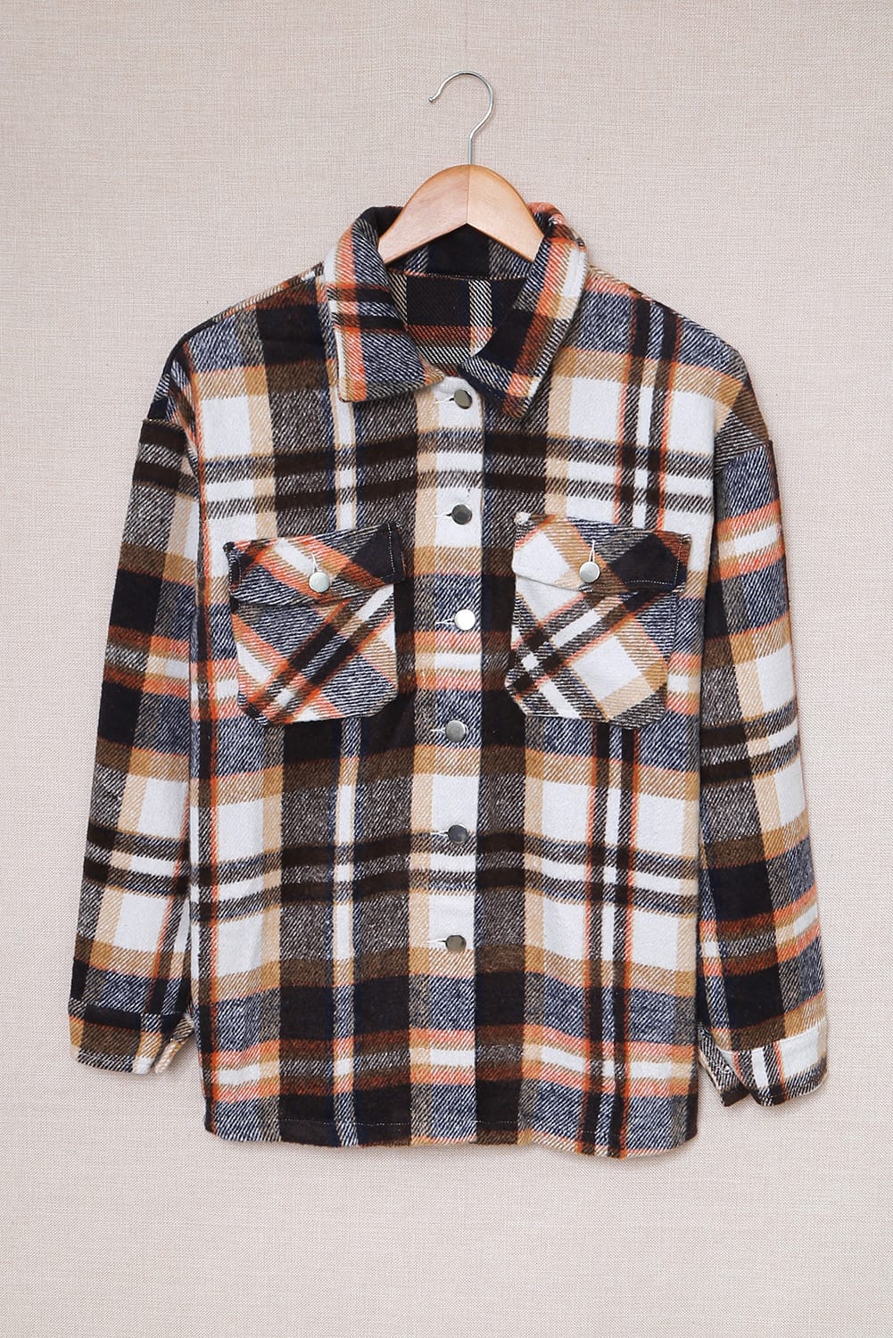 Chic Women's Geometric Plaid Shacket with Pockets - Stylish Layering Jacket for Effortless Casual Outfits