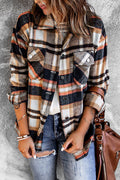 Chic Women's Geometric Plaid Shacket with Pockets - Stylish Layering Jacket for Effortless Casual Outfits