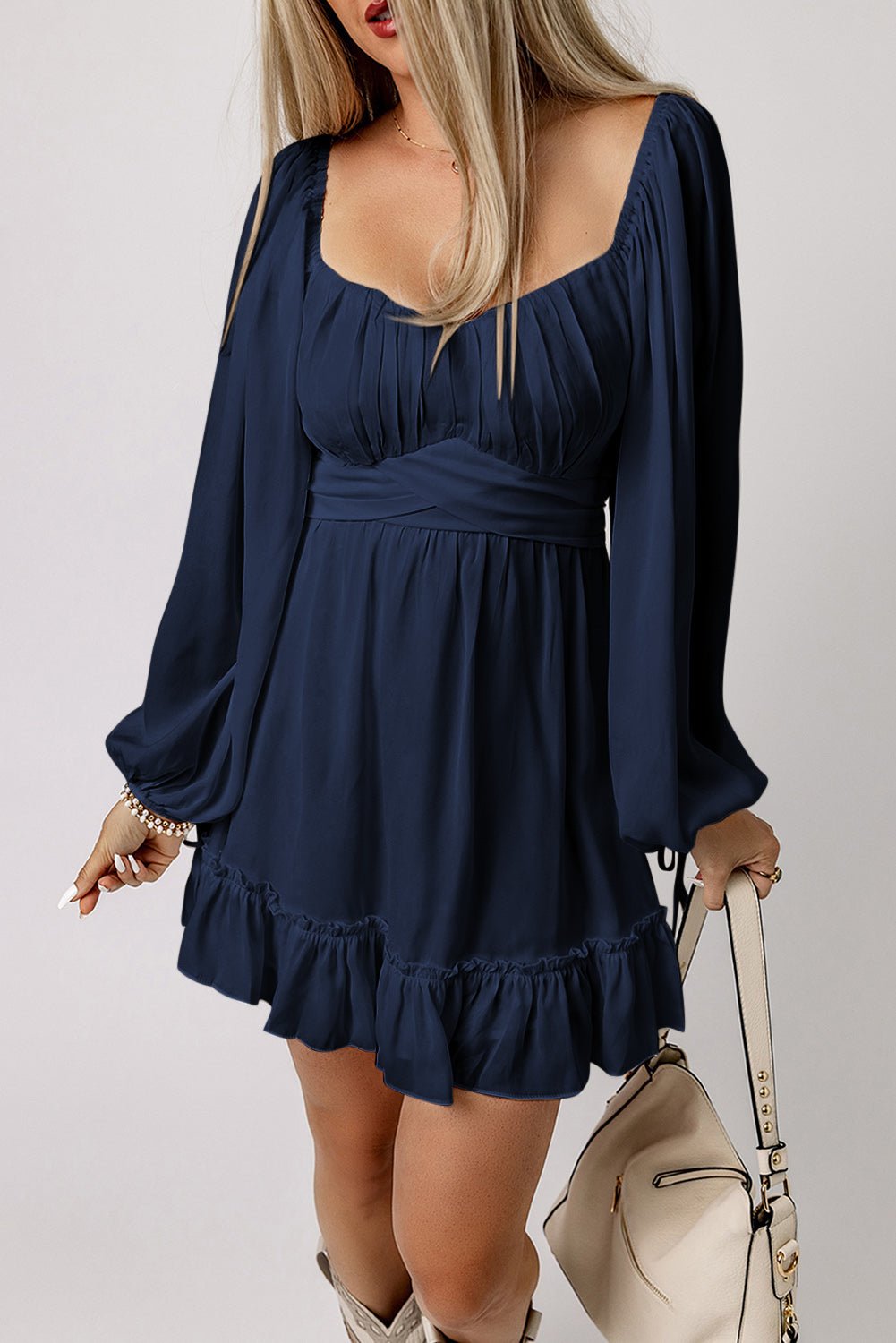 Chic Women's Square Neck Mini Dress - Flattering Fit, Elegant Style, Available in Vibrant Colors for Every Occasion