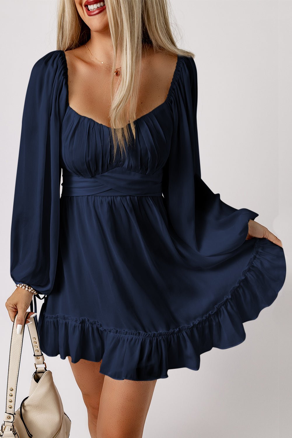 Chic Women's Square Neck Mini Dress - Flattering Fit, Elegant Style, Available in Vibrant Colors for Every Occasion