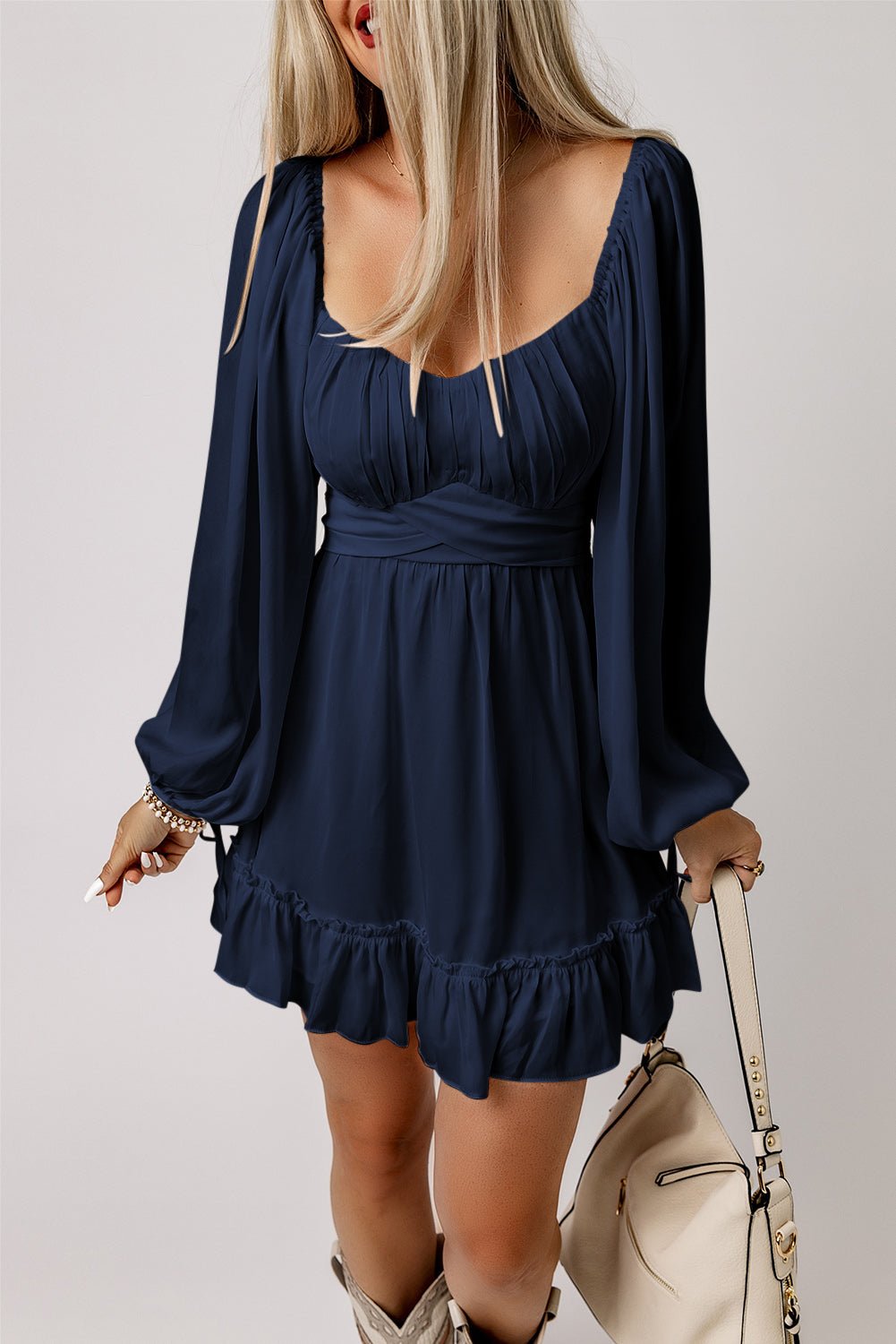 Chic Women's Square Neck Mini Dress - Flattering Fit, Elegant Style, Available in Vibrant Colors for Every Occasion