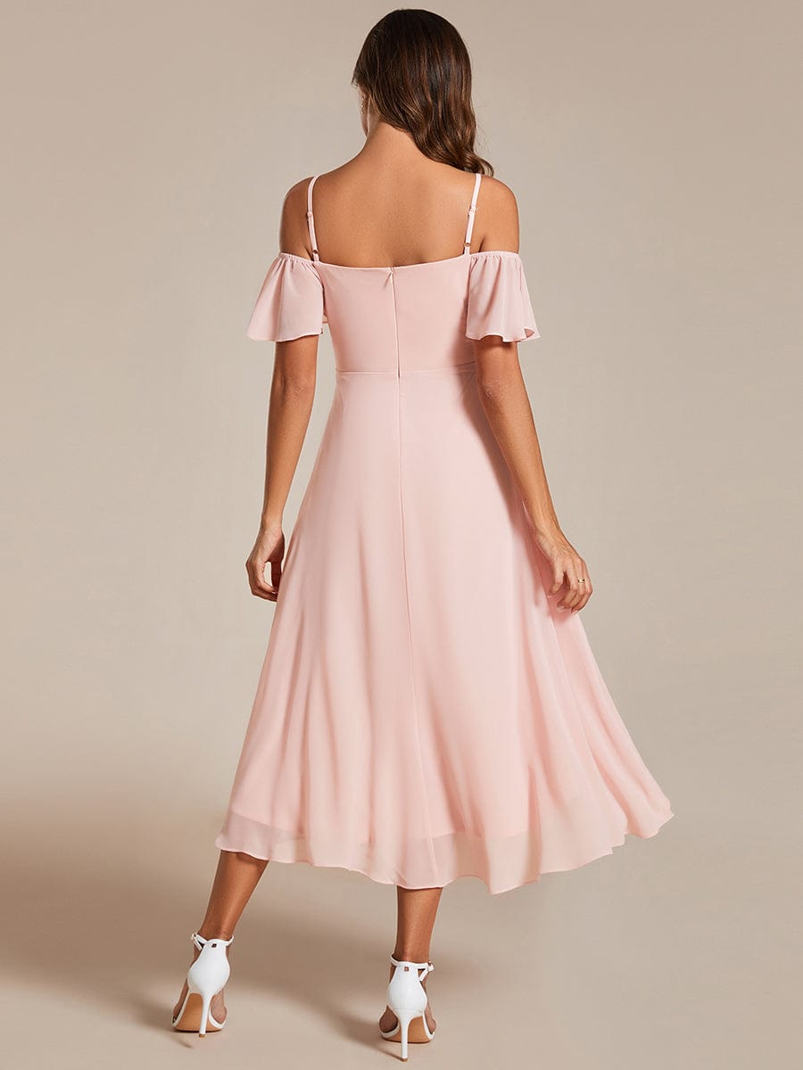 Women's Blush Chiffon Cold-Shoulder Wedding Guest Dress