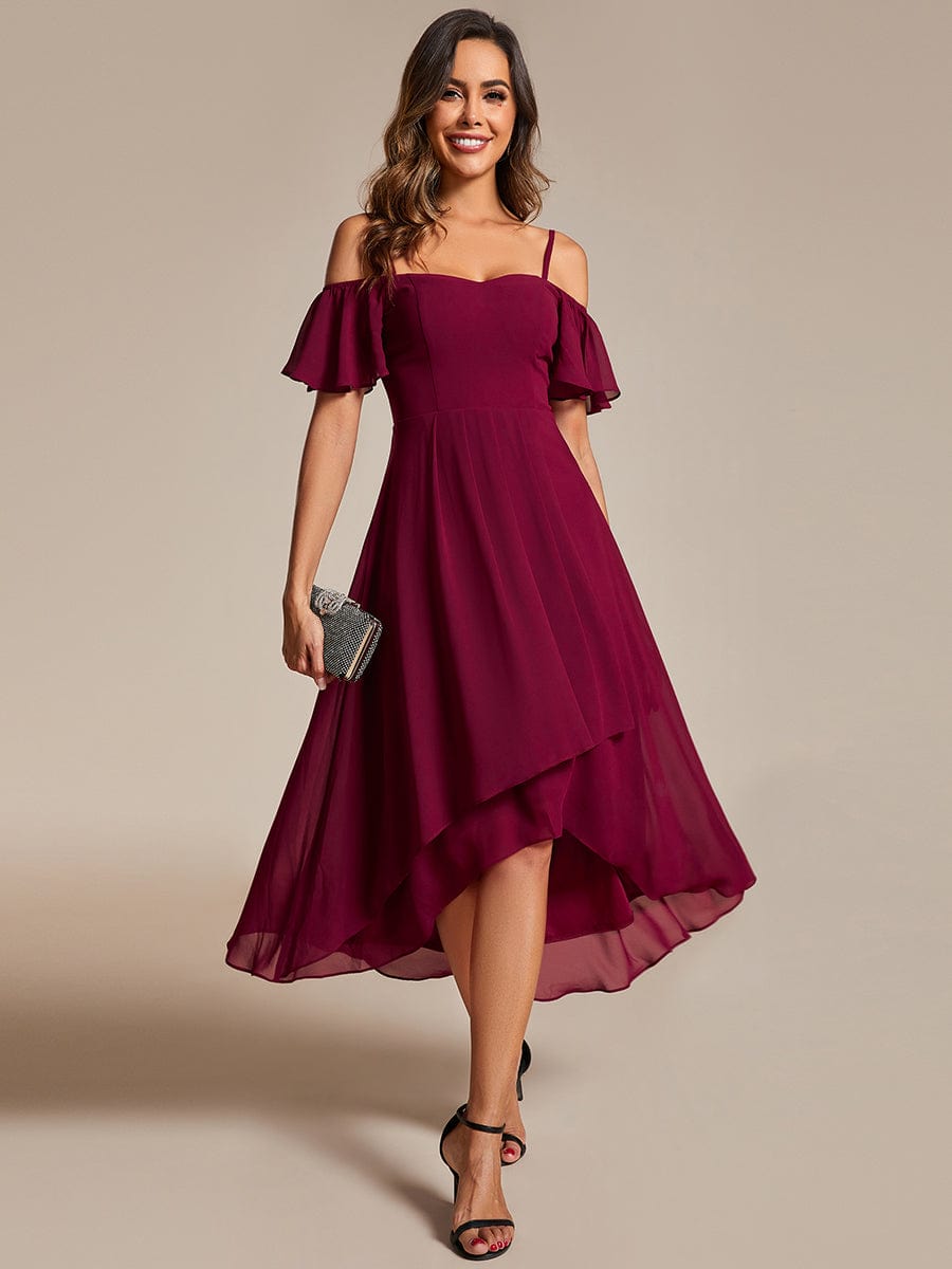 Women's Blush Chiffon Cold-Shoulder Wedding Guest Dress