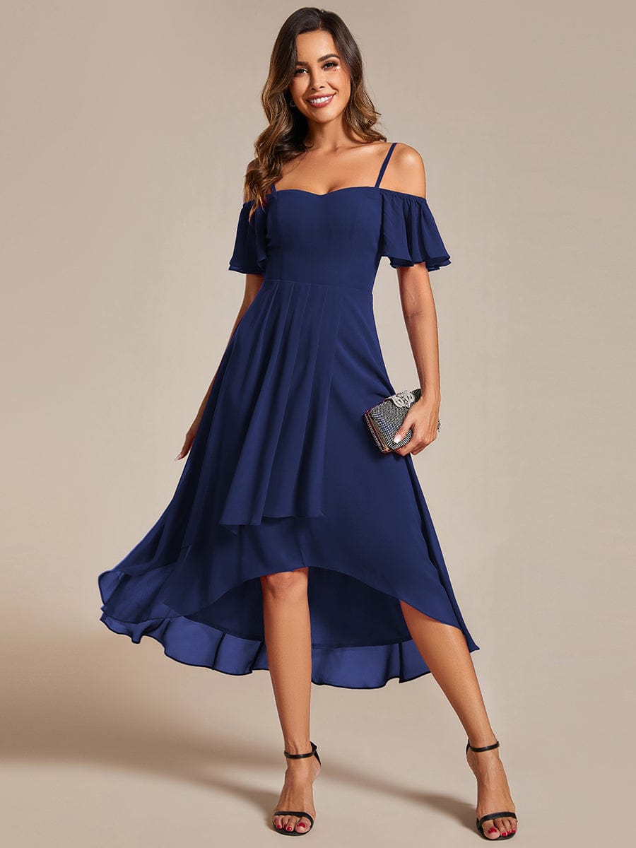 Women's Blush Chiffon Cold-Shoulder Wedding Guest Dress