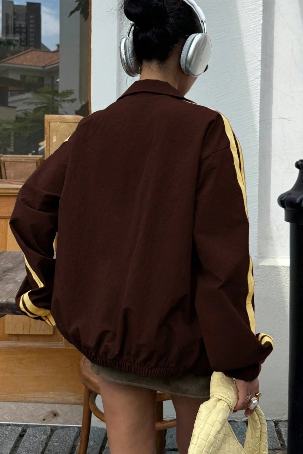 Cozy Women's Coffee Bow Embroidered Zip-Up Sweatshirt Jacket - Stylish Layering Essential for Casual Outings