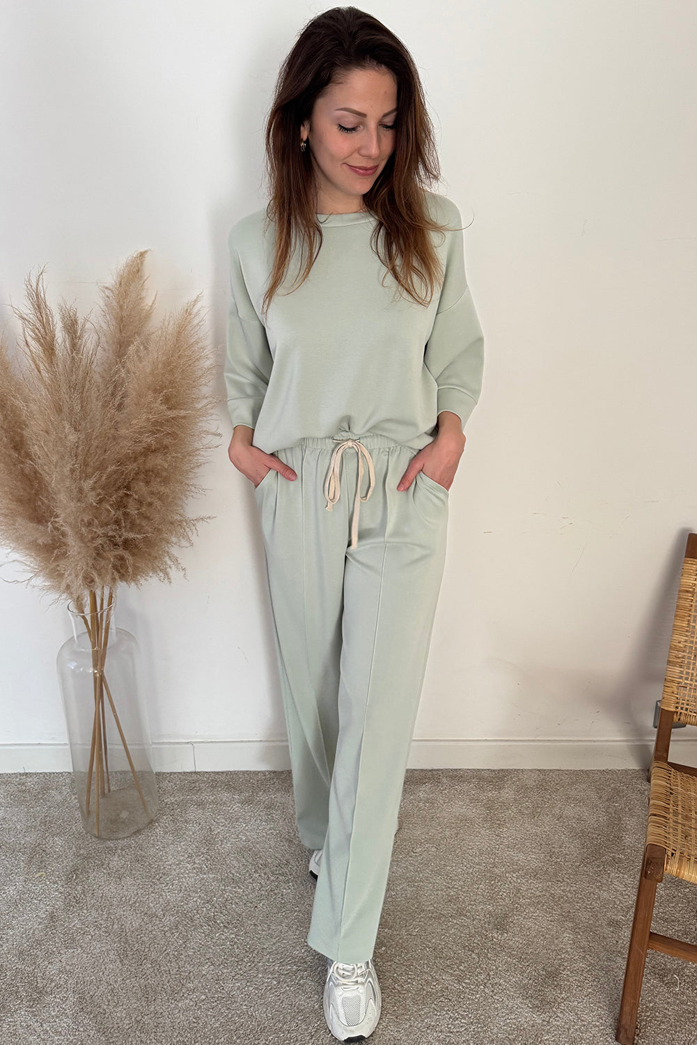 Women's Aqua Blue 2-Piece Relaxed Fit Pullover & Drawstring Pants Set for Effortless Casual Comfort