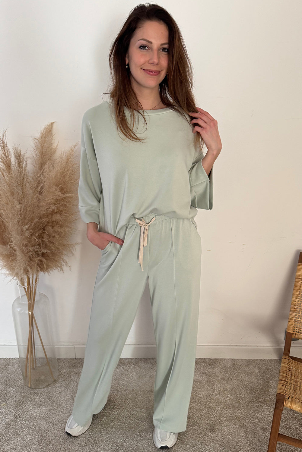 Women's Aqua Blue 2-Piece Relaxed Fit Pullover & Drawstring Pants Set for Effortless Casual Comfort