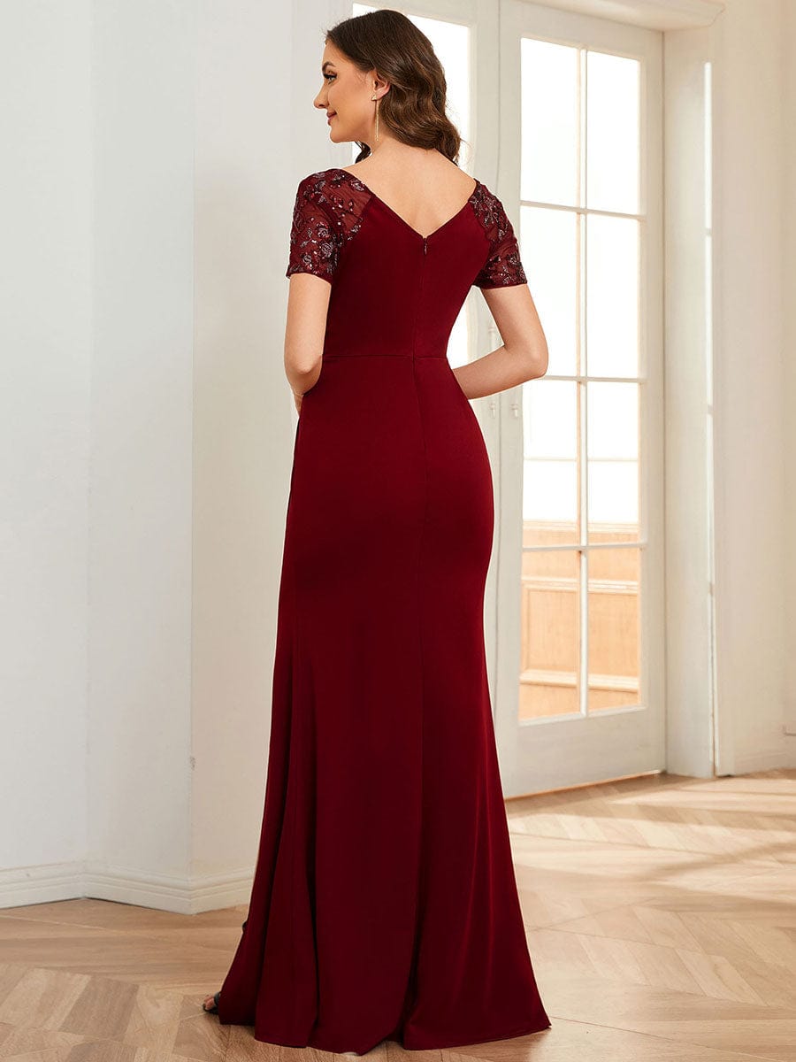 Sequin V-Neck Mother of the Bride Dress