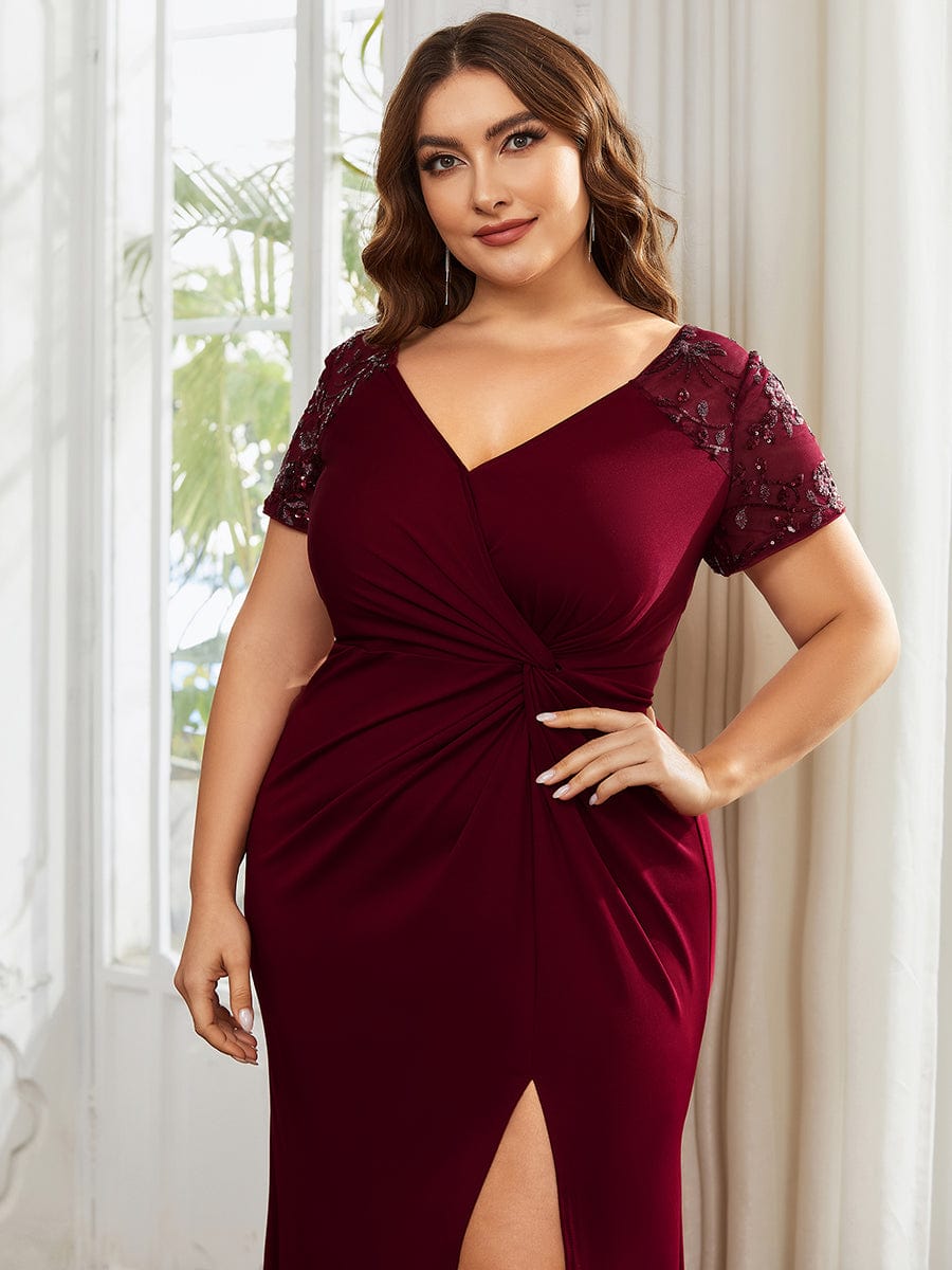 Sequin V-Neck Mother of the Bride Dress