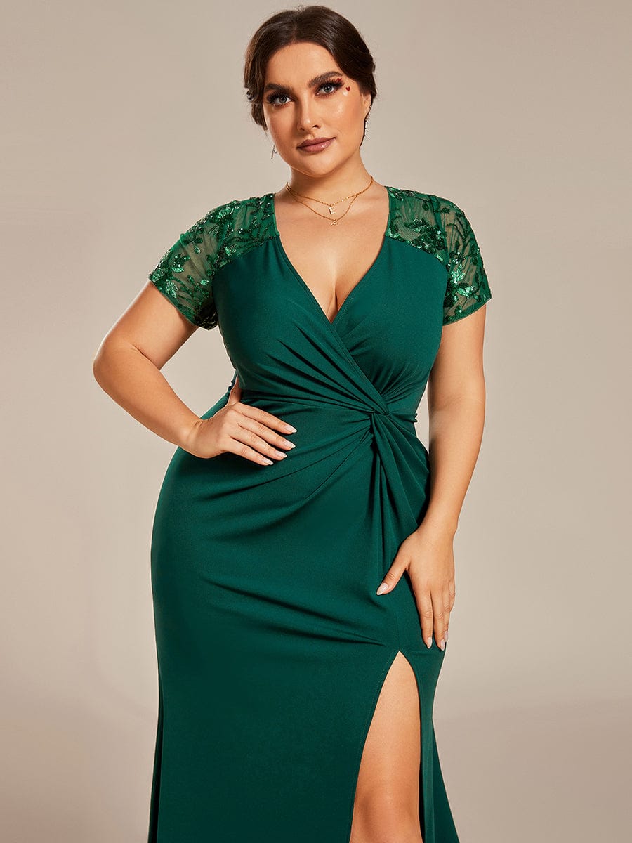 Sequin V-Neck Mother of the Bride Dress