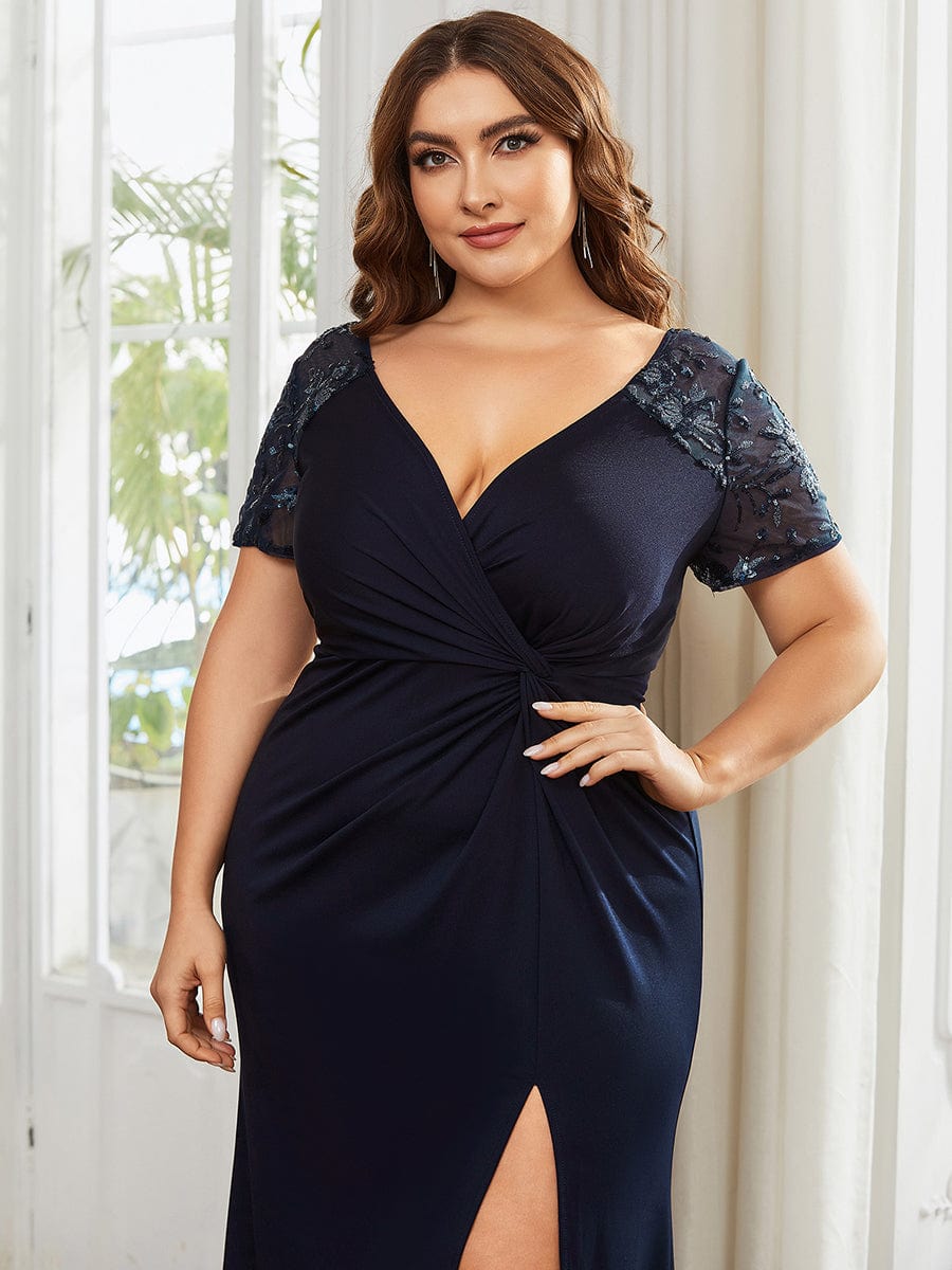 Sequin V-Neck Mother of the Bride Dress