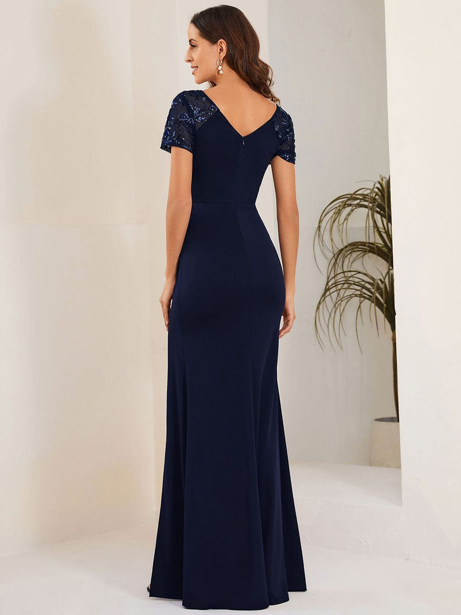Sequin V-Neck Mother of the Bride Dress