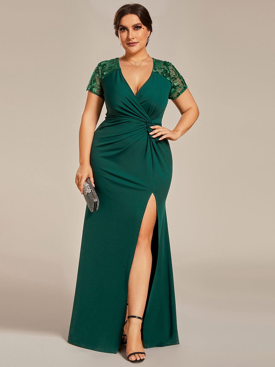 Sequin V-Neck Mother of the Bride Dress