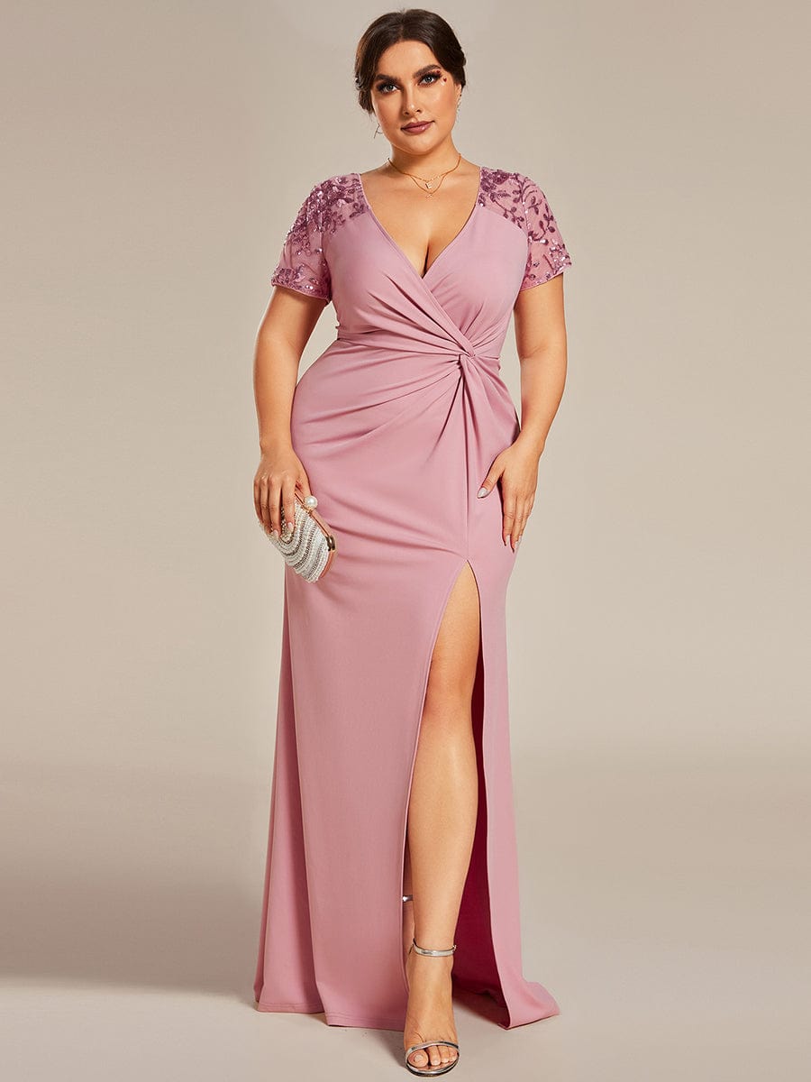 Sequin V-Neck Mother of the Bride Dress