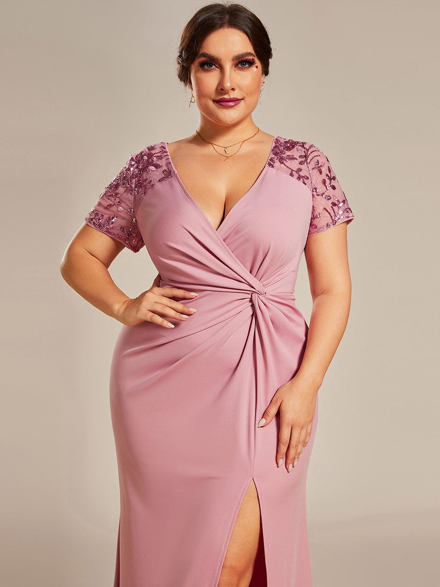 Sequin V-Neck Mother of the Bride Dress