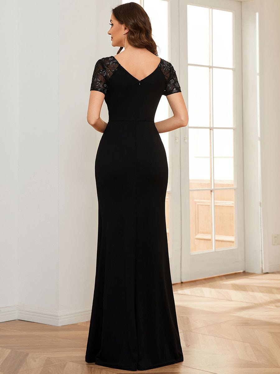 Sequin V-Neck Mother of the Bride Dress