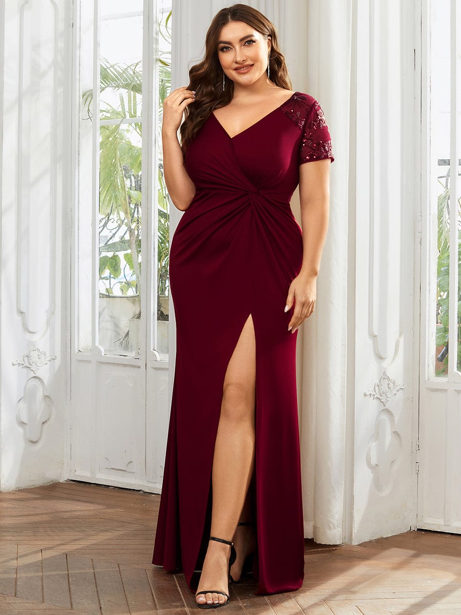 Sequin V-Neck Mother of the Bride Dress