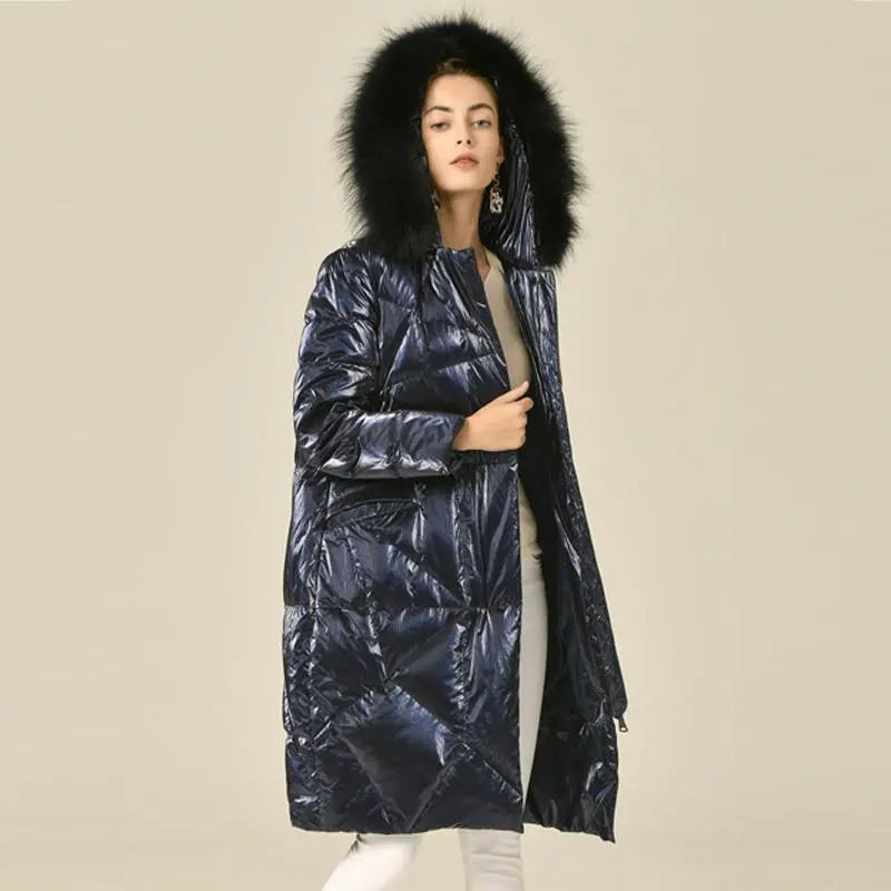 Down Jacket Woman Hooded 90% White Goose Down Women's Down Coats with Real Fox