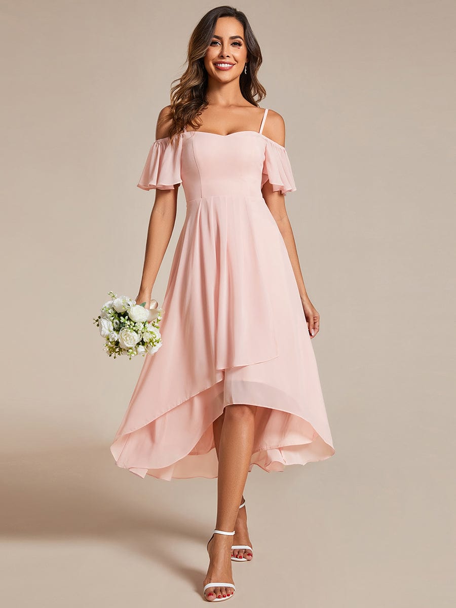 Women's Blush Chiffon Cold-Shoulder Wedding Guest Dress