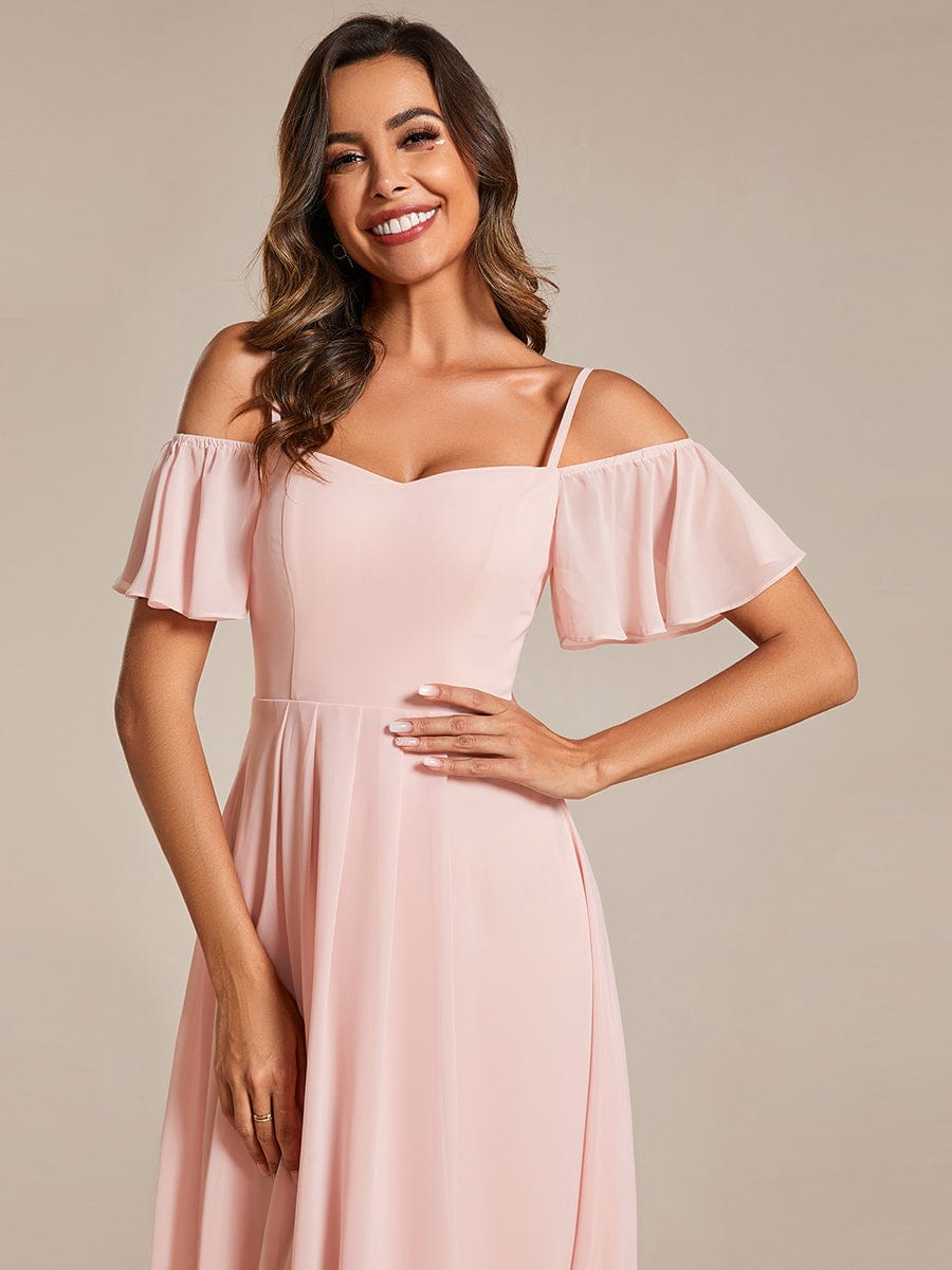 Women's Blush Chiffon Cold-Shoulder Wedding Guest Dress