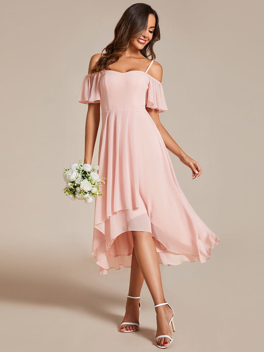 Women's Blush Chiffon Cold-Shoulder Wedding Guest Dress