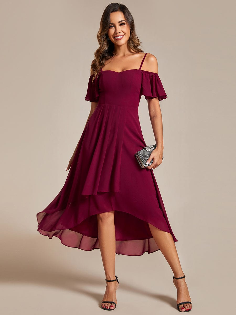 Women's Blush Chiffon Cold-Shoulder Wedding Guest Dress