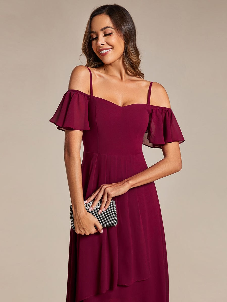 Women's Blush Chiffon Cold-Shoulder Wedding Guest Dress